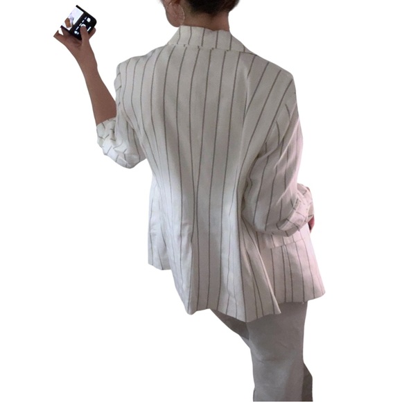 NWOT A NEW DAY 100% Cotton White Black Pinstripe Double Breasted Blazer - sz 16W - Picture 12 of 16